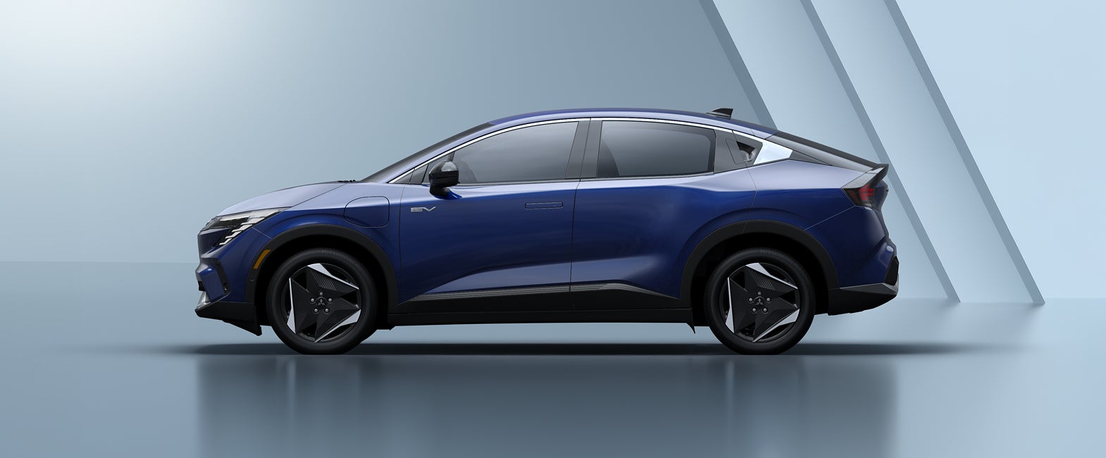 2027 Mitsubishi Eclipse Sportback EV in blue, side profile studio view