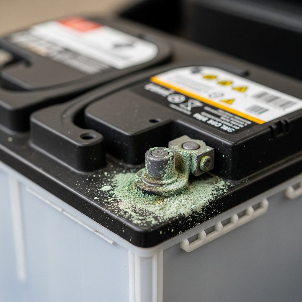 Mechanic testing a car battery in a cold garage