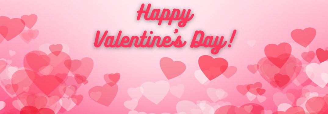 Pink Background with Pink, Red and White Hearts and Pink Happy Valentine's Day Text