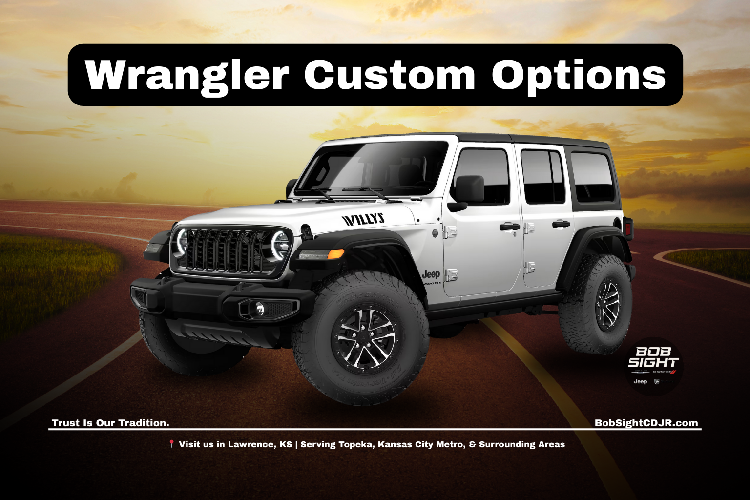 Jeep Wrangler customization options in Lawrence KS for drivers traveling to Topeka and Baldwin City