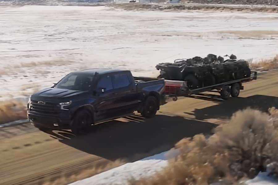 2026 Chevrolet Silverado Exterior Driver Side Front Profile while Towing