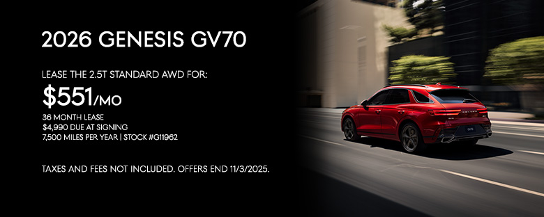 Lease the 2026 GV70 2.5T Standard AWD for $551/mo. for 36 months.