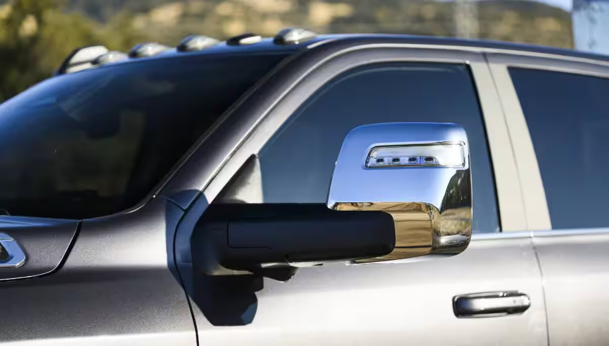 A close look at the side of a ram 3500.