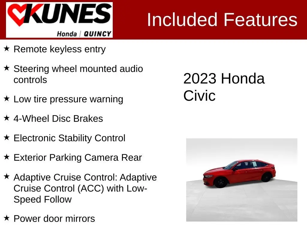 Used 2023 Honda Civic Hatchback Sport with VIN 19XFL2H8XPE011063 for sale in Quincy, IL