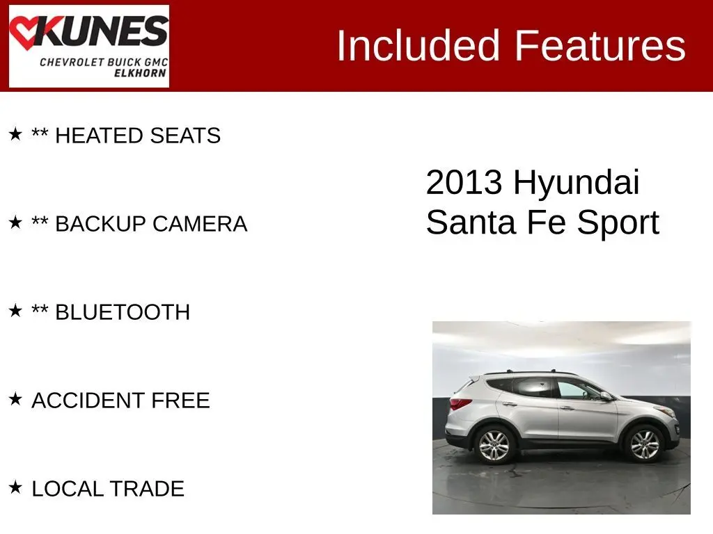 Used 2013 Hyundai Santa Fe Sport 2.0T with VIN 5XYZUDLA4DG085822 for sale in Elkhorn, WI