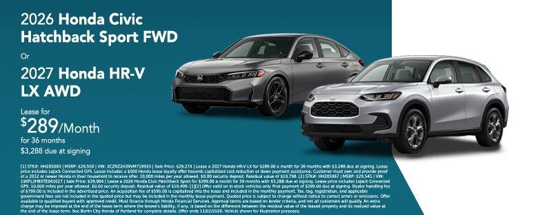 New 2027 Honda HR-V LX AWD  OR New 2026 Honda Civic Hatchback Sport FWD