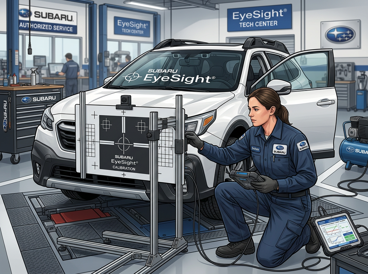 Certified technician working in a service bay with diagnostic tools.