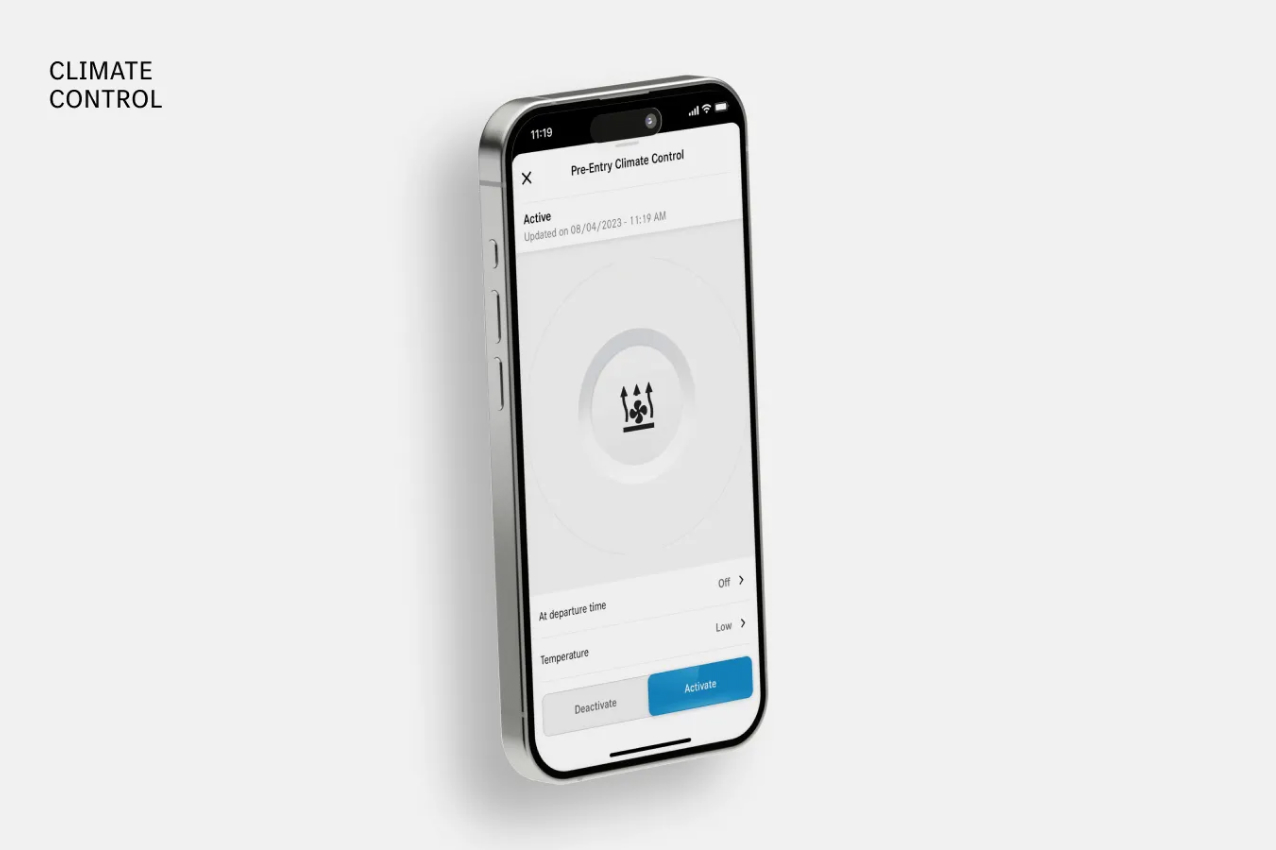 Smartphone showing Climate Control