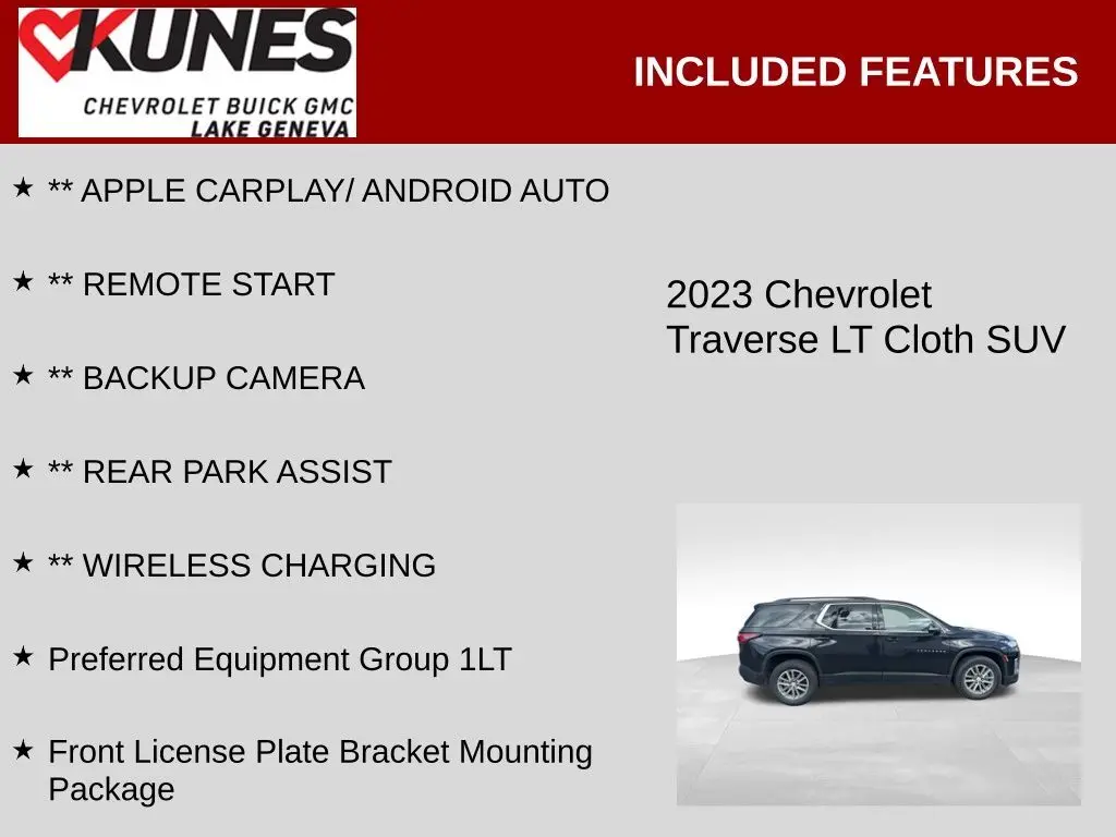Used 2023 Chevrolet Traverse 1LT with VIN 1GNERGKW3PJ143753 for sale in Lake Geneva, WI
