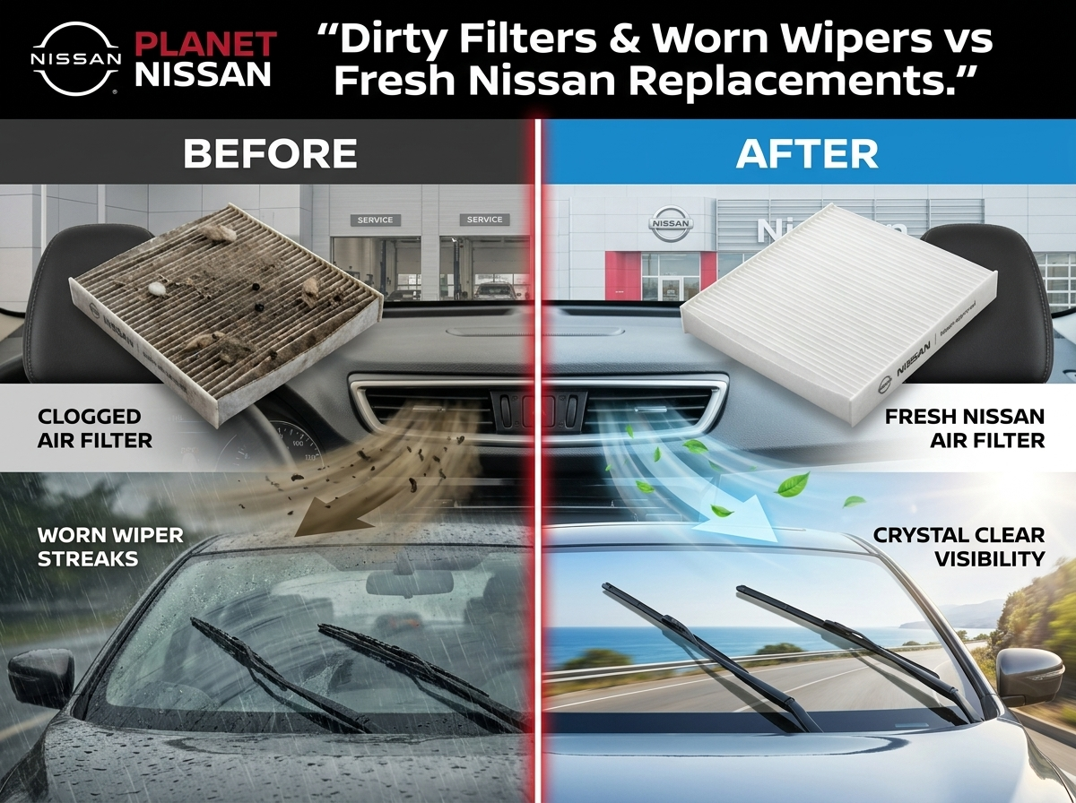 Dirty filters and worn wipers before and after
