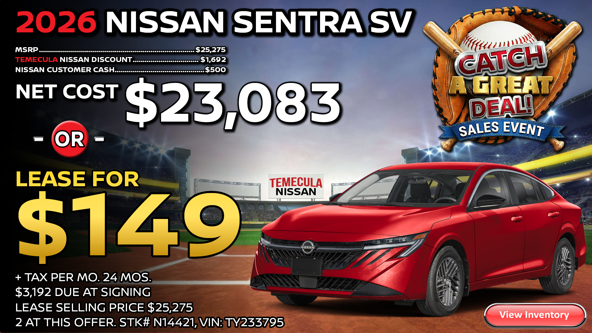 2026 Nissan Sentra SV Lease Special