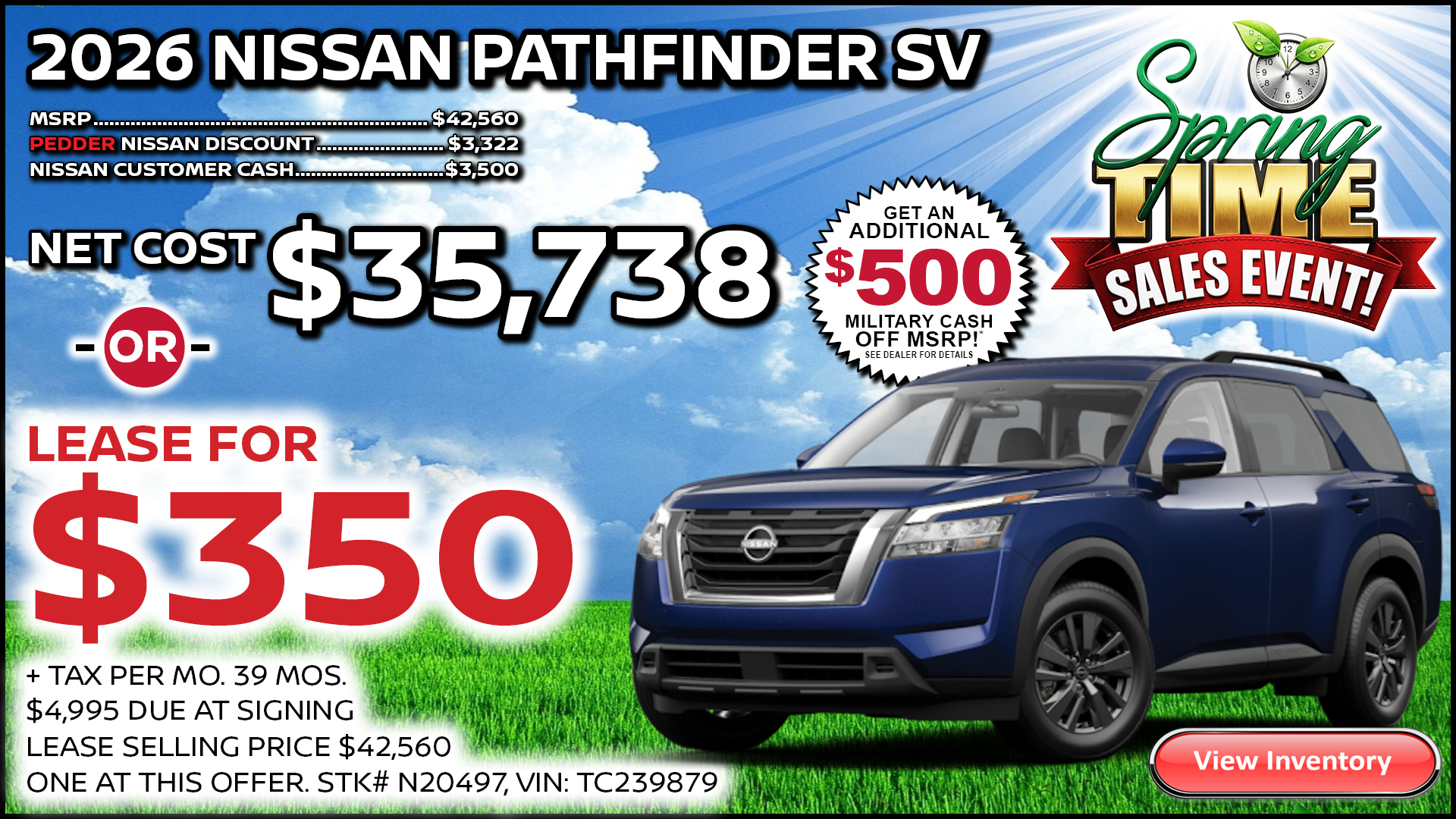 2026 Nissan Pathfinder SV Lease Special