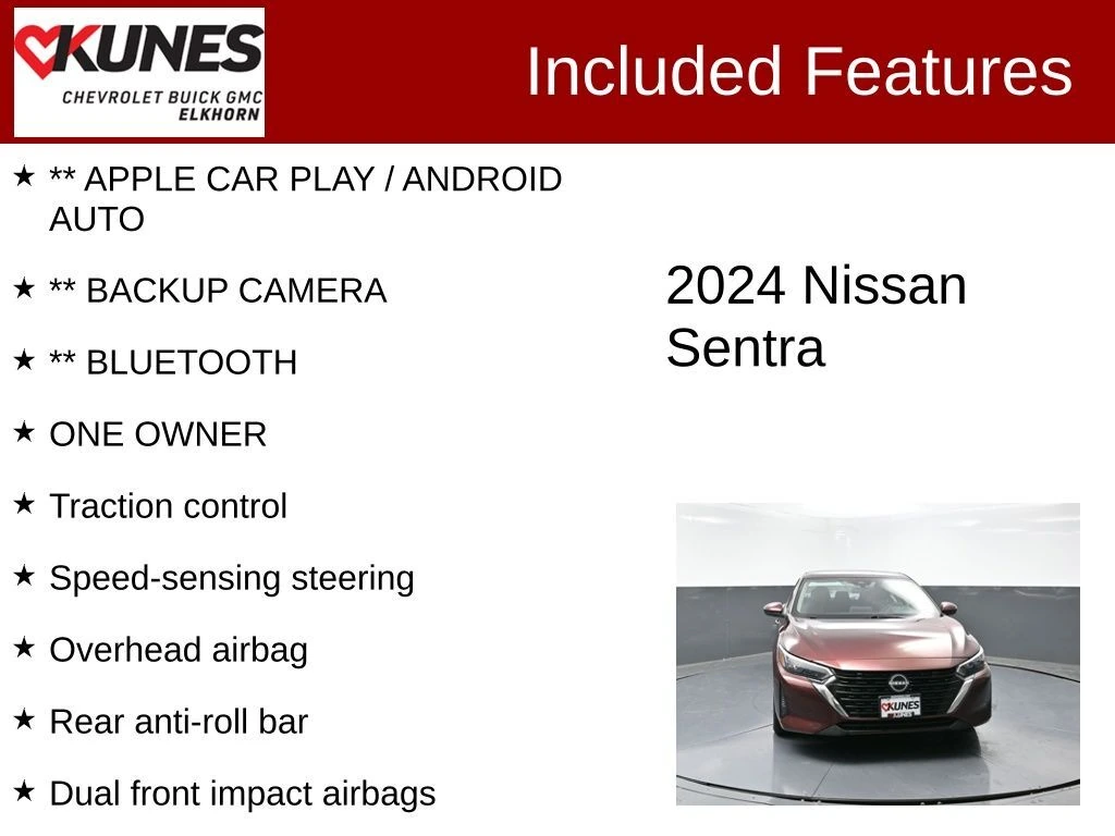 Used 2024 Nissan Sentra SV with VIN 3N1AB8CV7RY207009 for sale in Elkhorn, WI