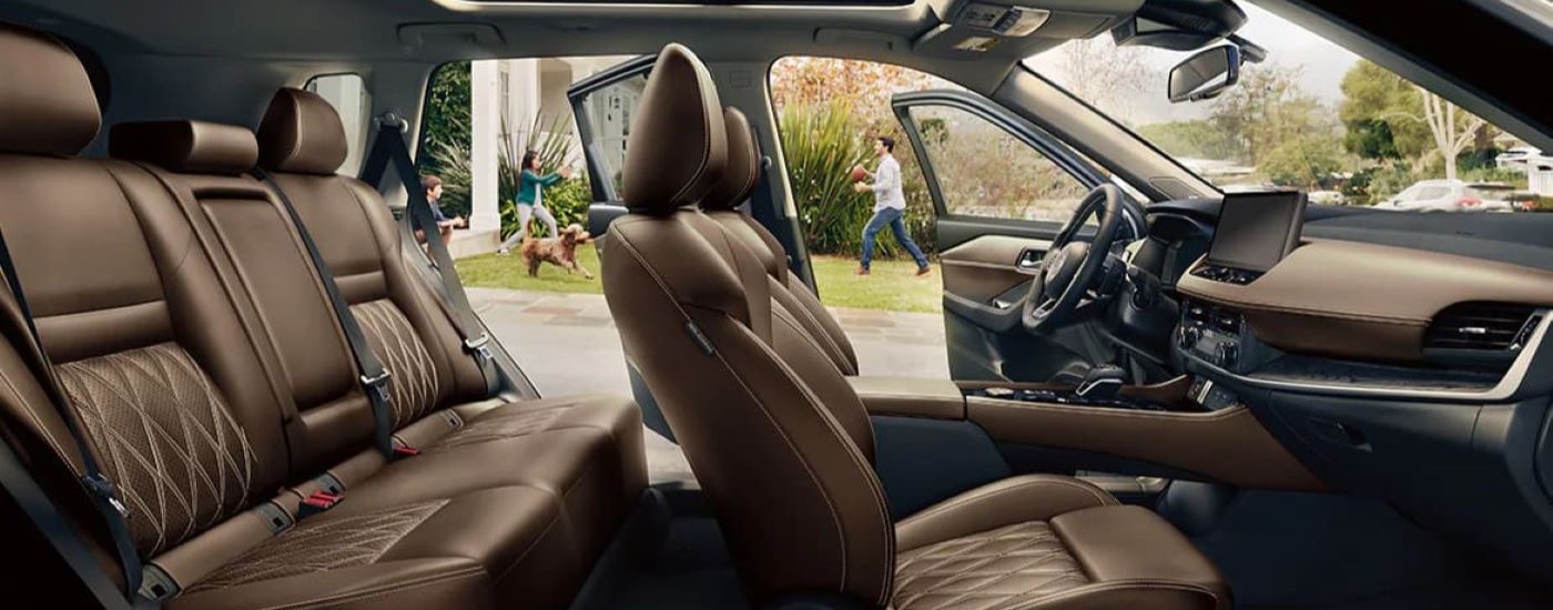 Brown leather interior of the 2024 Nissan Rogue