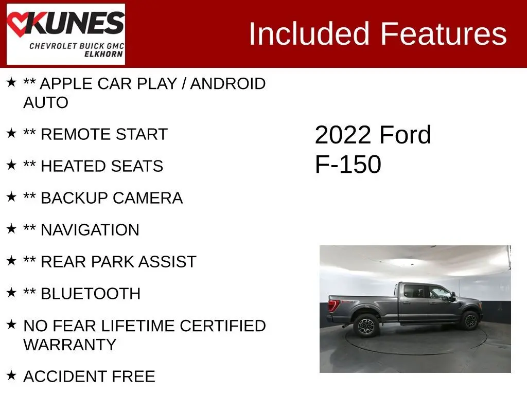 Used 2022 Ford F-150 XLT with VIN 1FTFW1E89NFA82943 for sale in Elkhorn, WI