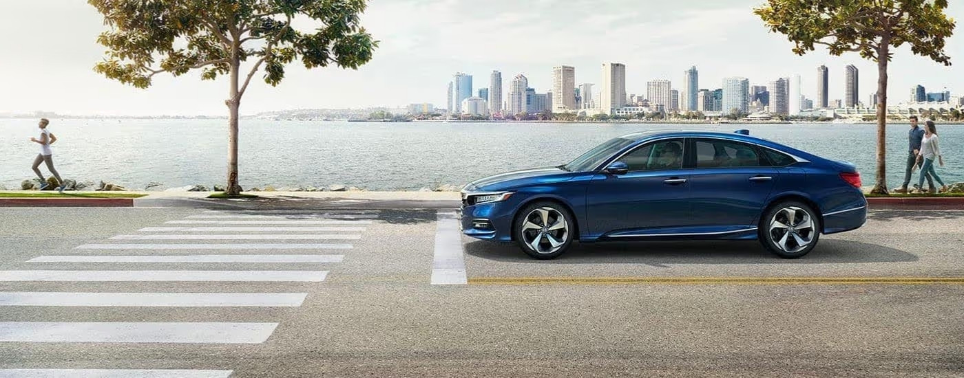 Blue 2020 Honda Accord overlooking a city
