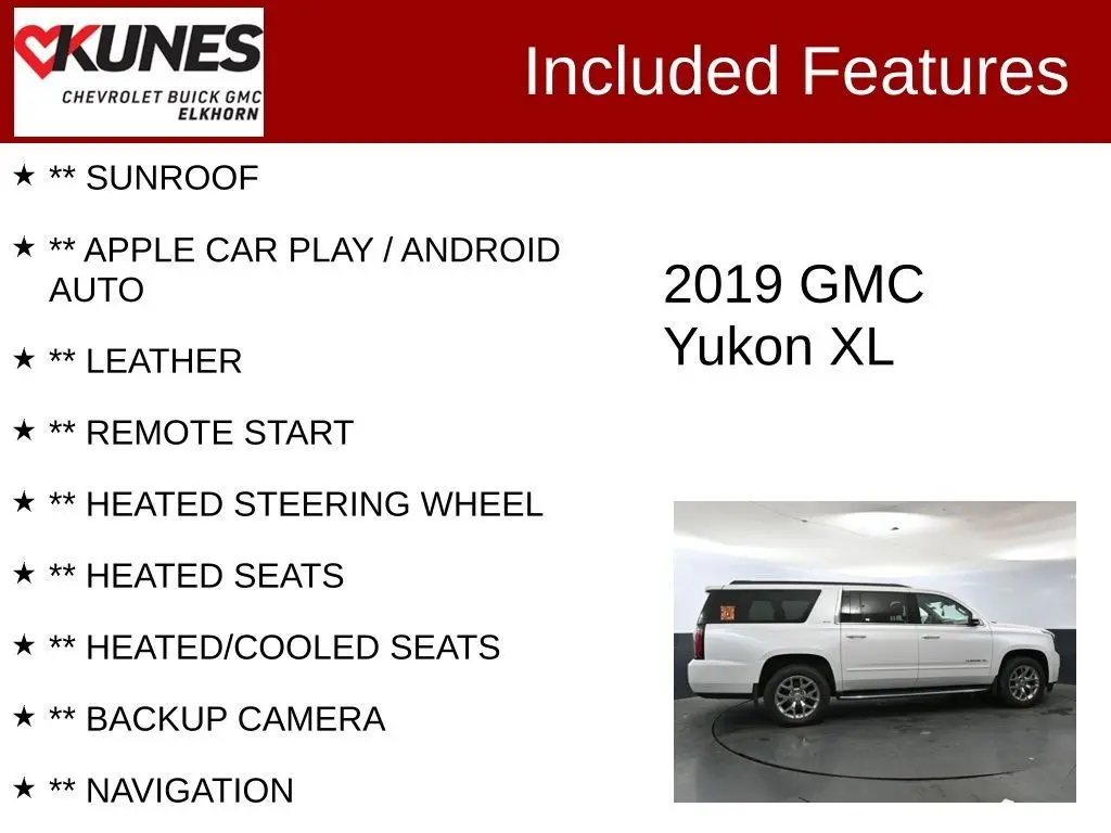 Used 2019 GMC Yukon XL SLT with VIN 1GKS2GKC1KR234170 for sale in Elkhorn, WI