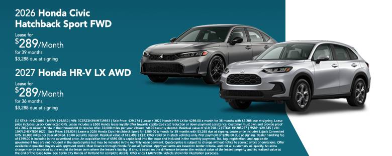 New 2027 Honda HR-V LX AWD  OR New 2026 Honda Civic Hatchback Sport FWD