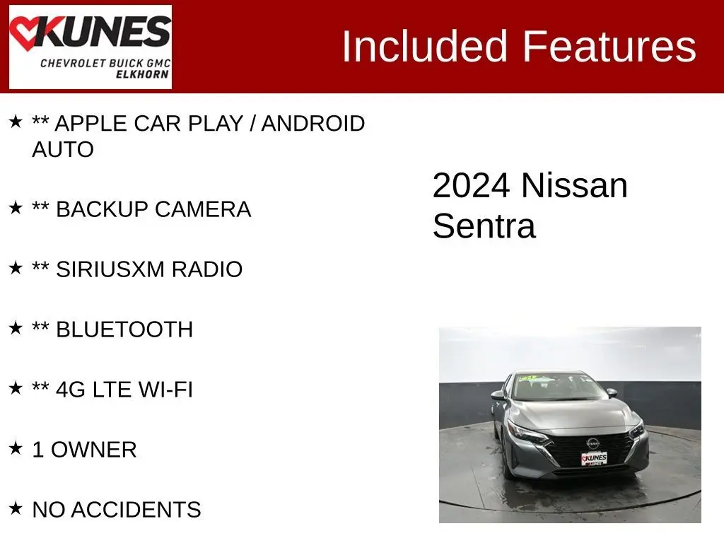 Used 2024 Nissan Sentra SV with VIN 3N1AB8CV9RY254557 for sale in Elkhorn, WI