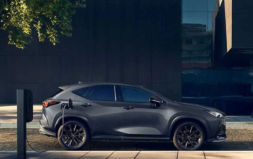 Exterior of the Lexus NX Plug-in Hybrid Electric Vehicle shown in Cloudburst Gray