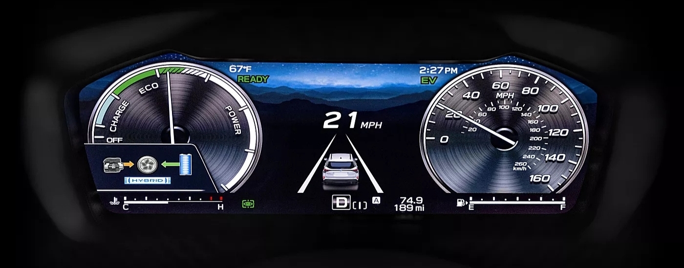 Digital gauges in a 2025 Subaru Forester Hybrid.