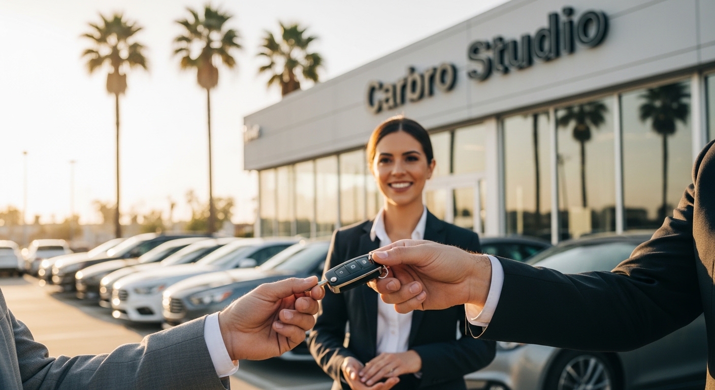 Customer handing car keys to dealership for trade-in