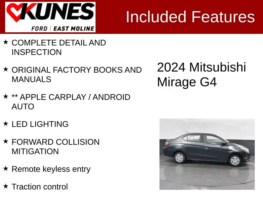 Used 2024 Mitsubishi Mirage G4 ES with VIN ML32FUFJ8RHF03701 for sale in East Moline, IL