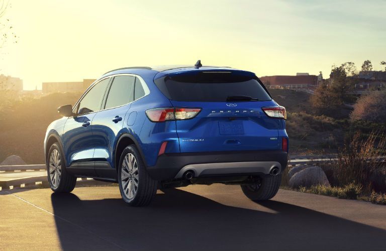 rear view of a blue Ford Escape