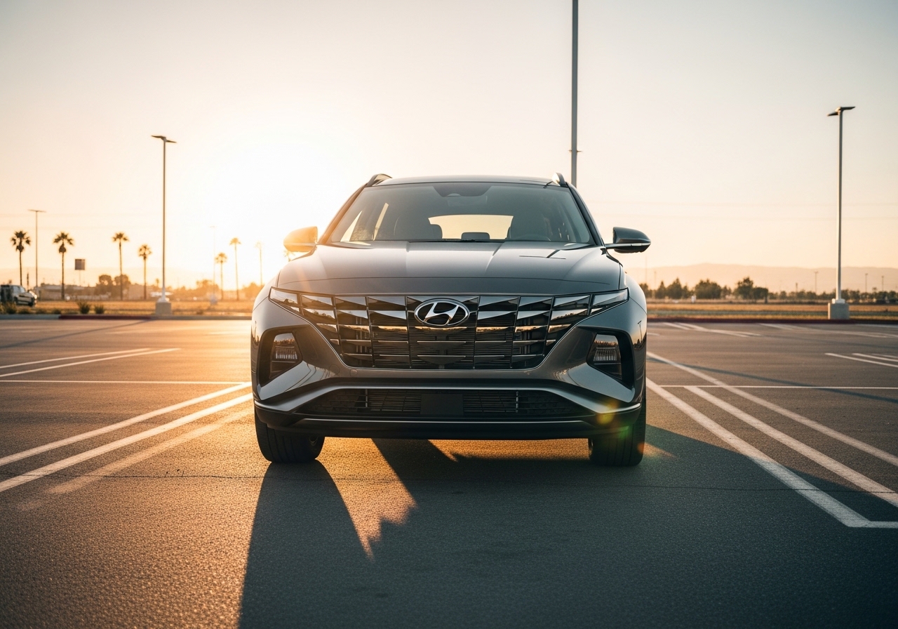 Modern SUV parked in California at sunset