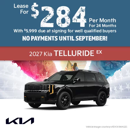 2027 Kia Telluride EX Lease for $284 per month with $5,999 due at signing for well qualified buyers