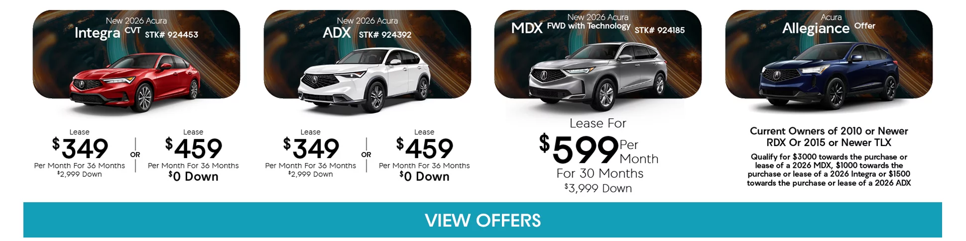 New 2026 Acura Integra CVT, New 2026 Acura ADK, New 2026 Acura MDX with Technology, Acura Allegiance