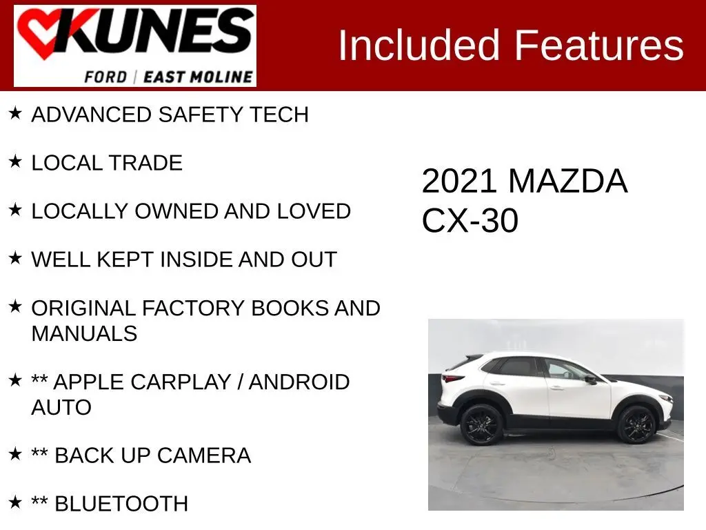 Used 2021 Mazda CX-30 Turbo Premium with VIN 3MVDMBDY2MM305356 for sale in East Moline, IL