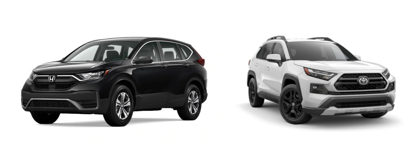 Black 2020 Honda CR-V LX  vs white 2020 Toyota RAV4 Adventure 