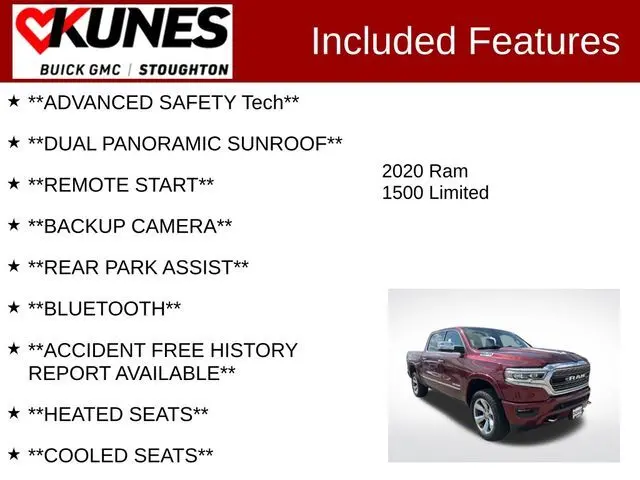 Used 2020 RAM Ram 1500 Pickup Limited with VIN 1C6SRFHT9LN108910 for sale in Stoughton, WI