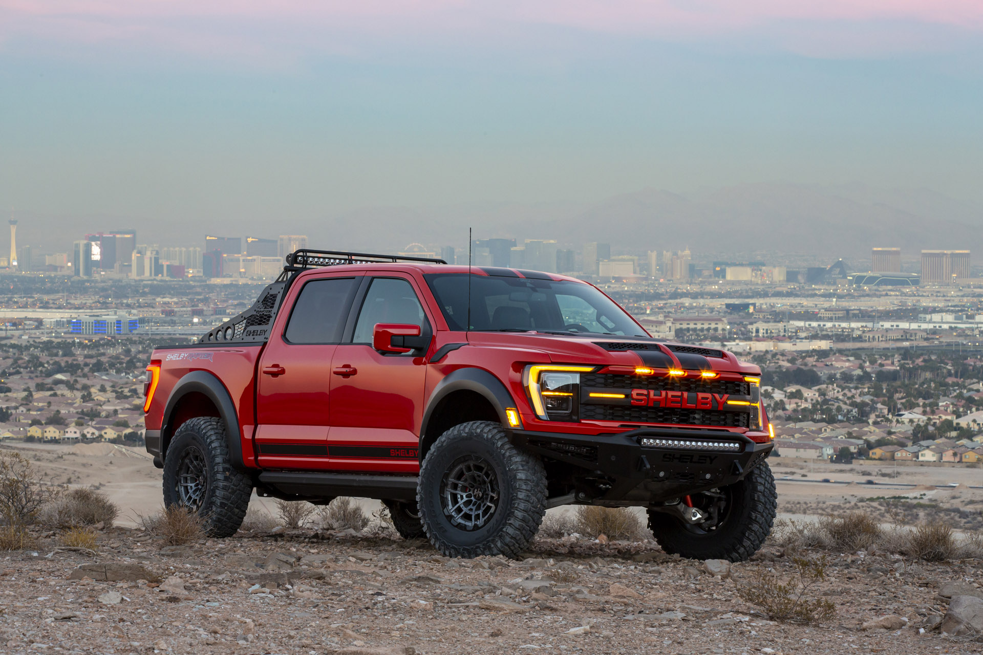 Shelby upfitted truck with Vegas in the background