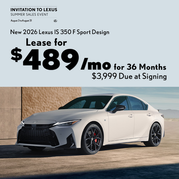 ALT TAG: Lease a 2026 Lexus IS 350 F SPORT Design for $489/mo in Greenville, SC