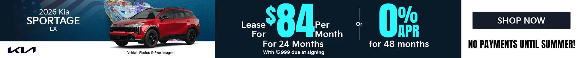 2026 Kia Sportage LX Lease for $84 per month with $5,999 due at signing Or 0.0% APR for 48 months