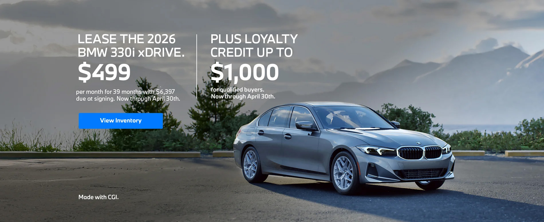 2026 330i lease starting at $499 per month for 39 months