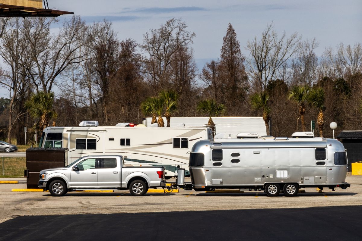 Camping truck and trailer in an RV park 