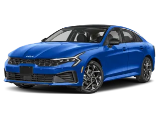 Blue Kia K5 shown on a white studio background for inventory listing