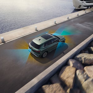 Top down view of Audi Q3 accelerating.