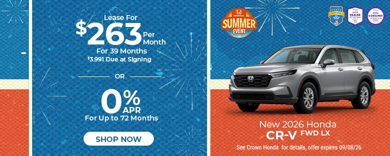 New 2026 Honda CR-V FWD LX SUV Lease For $263 Per Month For 39 Months $3,991 Due At Signing Or 0% APR For Up To 72 Months