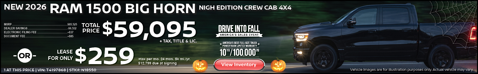 New 2026 RAM 1500 Big Horn Night Edition Crew Cab 4X4