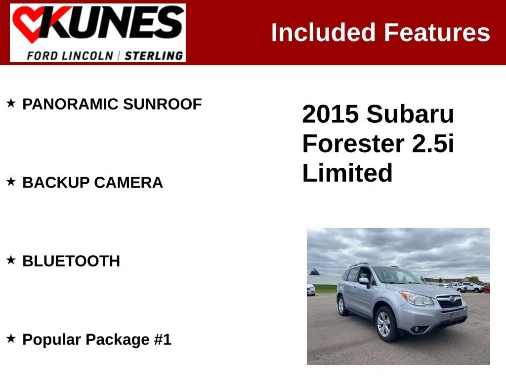 Used 2015 Subaru Forester i Limited with VIN JF2SJAHC7FH504020 for sale in Sterling, IL