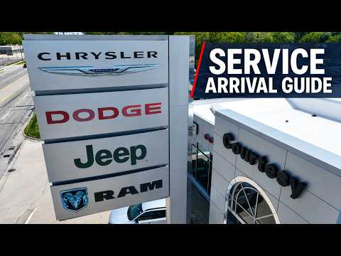 Service arrival guide graphic with Chrysler, Dodge, Jeep and Ram signs