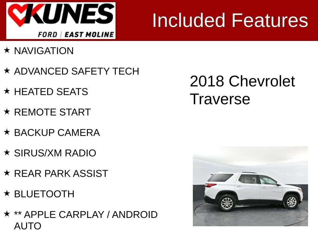 Used 2018 Chevrolet Traverse 1LT with VIN 1GNEVGKW8JJ278231 for sale in East Moline, IL