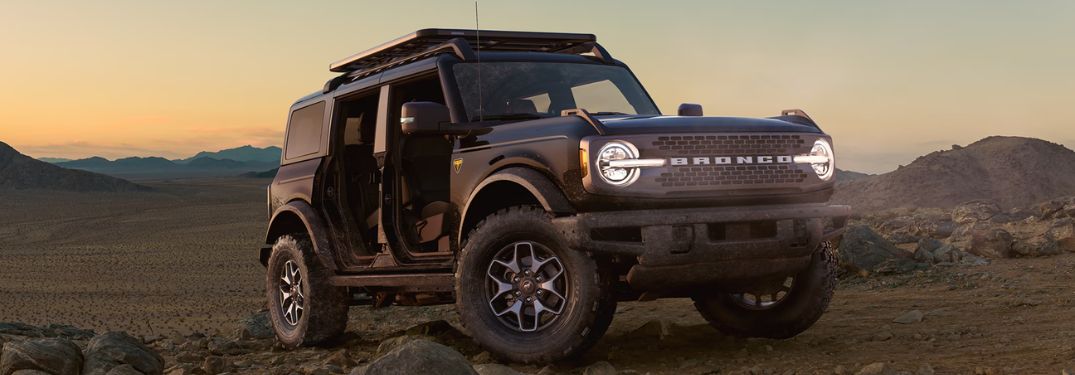 Gray 2025 Ford Bronco with Sasquatch Package in Desert at Sunset