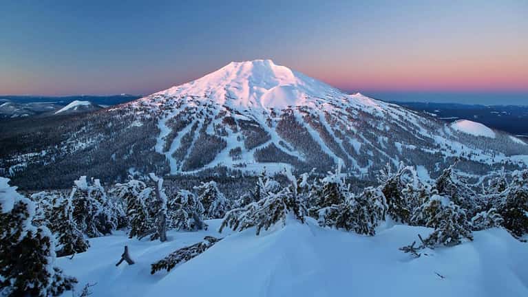 Snow-covered Mt. Bachelor at sunrise