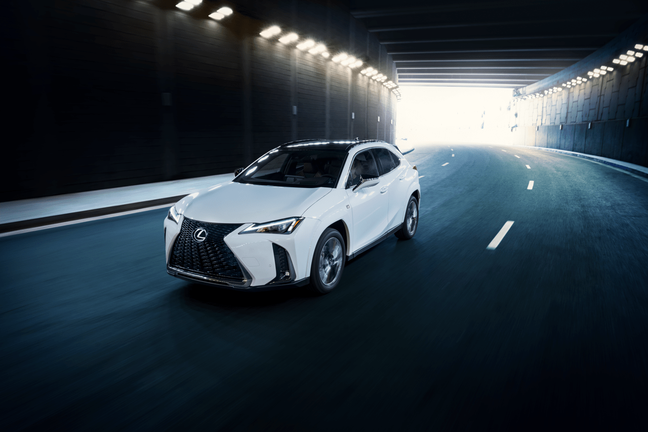 Exterior of the Lexus UX Hybrid shown in Iridium.