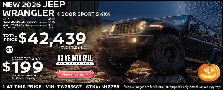 new 2026 JEEP WRANGLER 4 DOOR SPORTS S 4X4
